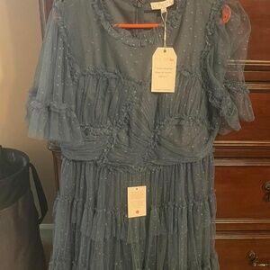 Ivy City Co Short Whimsical Dress in Slate Blue 1X